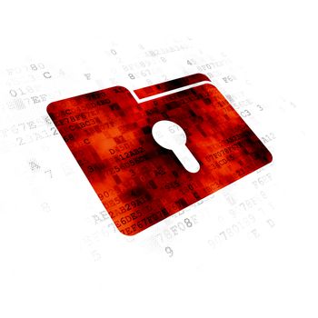 Business concept: Pixelated red Folder With Keyhole icon on Digital background