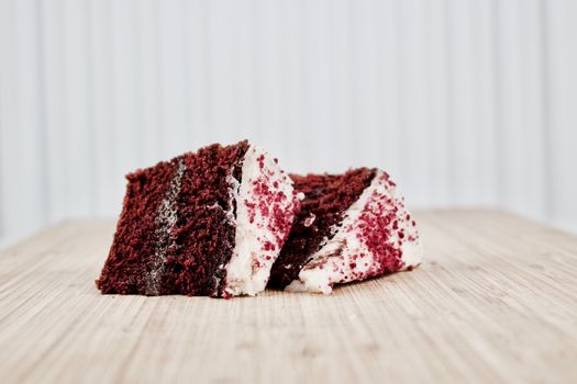 Delicious fruit cake with white chocolate on the top. Tasty food.