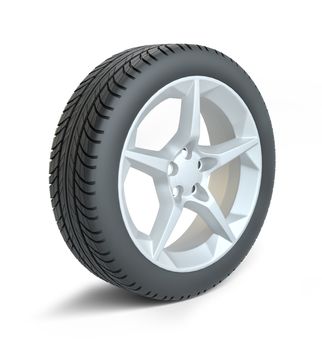 Car wheel isolated on white background. 3d illustration