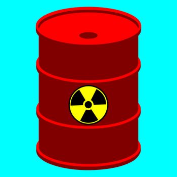 Vector illustration of red metal barrel with nuclear waste