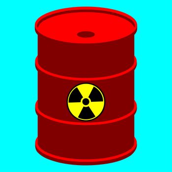 Vector illustration of red metal barrel with nuclear waste