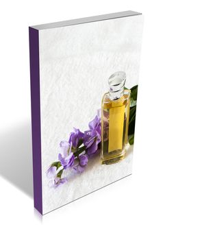 book of a perfume flask over a white towel