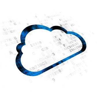 Cloud networking concept: Pixelated blue Cloud icon on Digital background