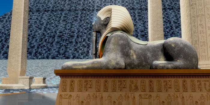 An Egyptian sphinx statue is one of the guardians to pharaoh's tomb in ancient Egypt.