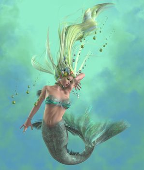 A mermaid is a mythical legendary creature composed of a beautiful woman with a fish tail.