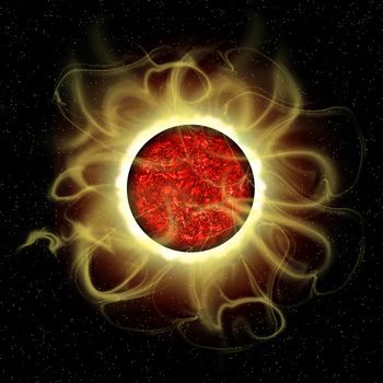 The sun is a molten composite of metals and gases and every 11 years there is a cycle of solar flare activity caused from disruption of magnetic fields.