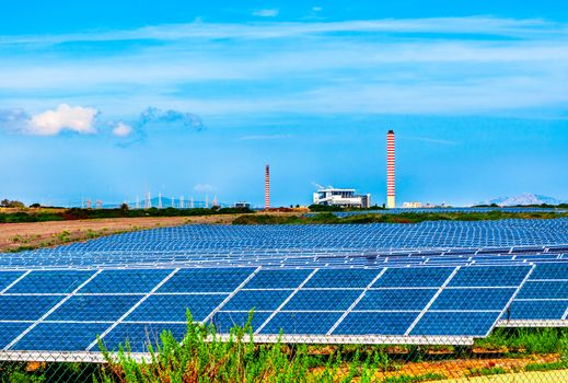 Field of photovoltaic panel in sunny day in Sardinia - Italy