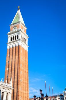 St Mark Campanile on blue sky with copyspace