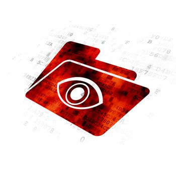 Finance concept: Pixelated red Folder With Eye icon on Digital background