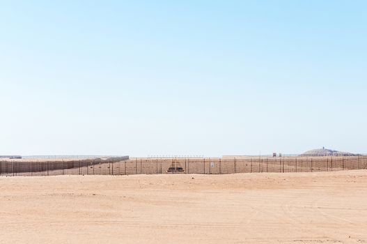 Start of the runway at the airport at Walvis Bay on the Atlantic Coast of Namibia