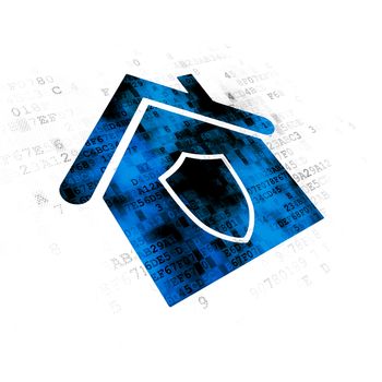 Finance concept: Pixelated blue Home icon on Digital background