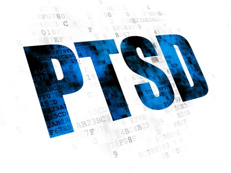 Health concept: Pixelated blue text PTSD on Digital background