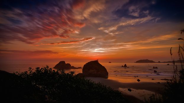 Beautiful Sunset Over Trinidad, California, Color Image
