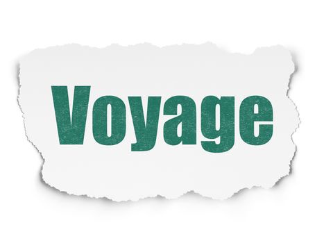 Vacation concept: Painted green text Voyage on Torn Paper background with  Tag Cloud