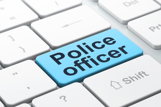 Law concept: computer keyboard with word Police Officer, selected focus on enter button background, 3D rendering