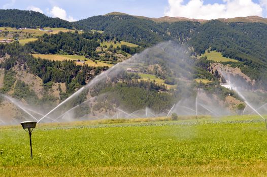 Automatic irrigation of crop fields in dolomites in Italy