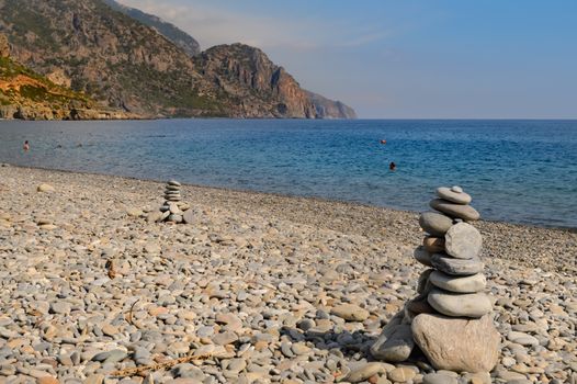View of the pebble beach of Paleochora in the sud west of the island of Crete in Greece