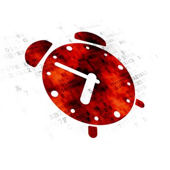 Timeline concept: Pixelated red Alarm Clock icon on Digital background