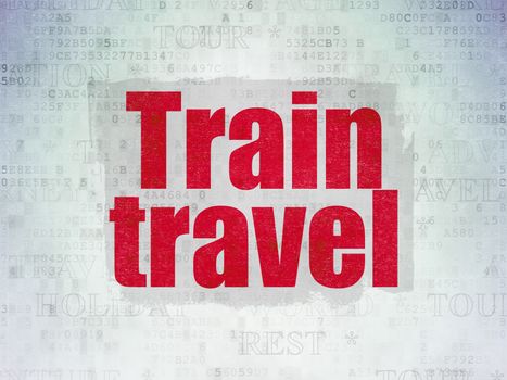 Tourism concept: Painted red text Train Travel on Digital Data Paper background with   Tag Cloud