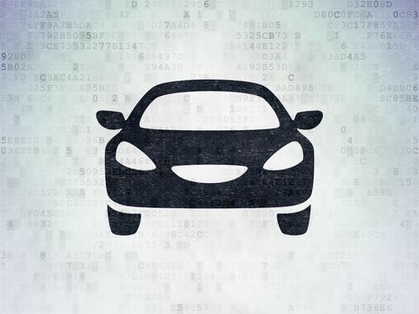 Travel concept: Painted black Car icon on Digital Data Paper background