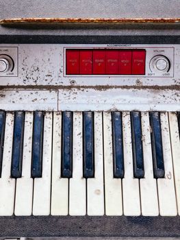 Old retro unnecessary faulty musical synthesizer, equipment controller. Installation Krakow, Poland