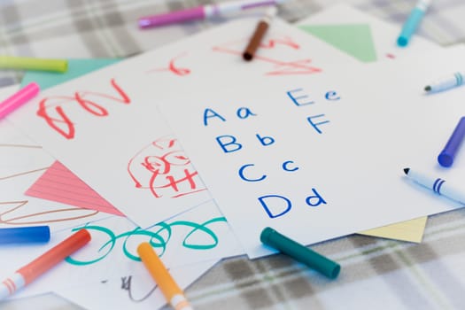 English; Kids Writing Some English Alphabet for Practice