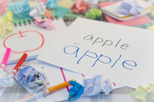 Swedish; Kids Writing Name of the Fruits for Practice (Translation; Apple)