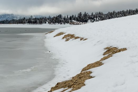 Flozen Lake, Climate Change at Southern California, Big Bear Lake, San Bernardino, 2016