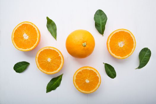 Fresh orange citrus fruit on white background. Top view