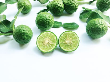 Kaffir Lime or Bergamot and Leaf on white background