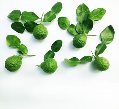 Kaffir Lime or Bergamot and Leaf on white background