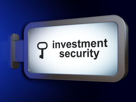 Privacy concept: Investment Security and Key on advertising billboard background, 3D rendering