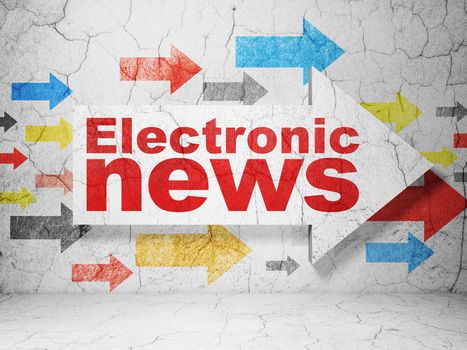 News concept:  arrow with Electronic News on grunge textured concrete wall background, 3D rendering