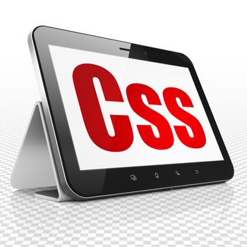 Database concept: Tablet Computer with red text Css on display, 3D rendering