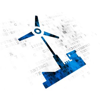 Manufacuring concept: Pixelated blue Windmill icon on Digital background