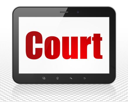 Law concept: Tablet Pc Computer with red text Court on display, 3D rendering