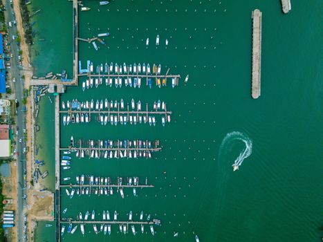 Aerial view of yachts marine station in Pattaya Thailand