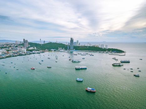 Pattaya cityscape aerial view from the sea