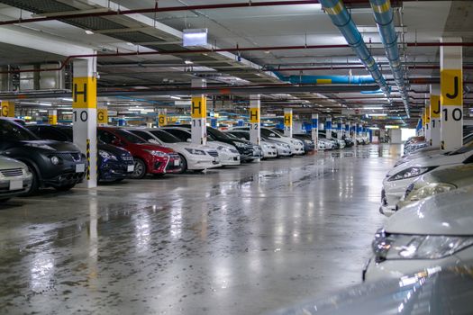 underground parking lot of shopping mall building