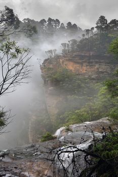 Views of the water as it passes over the ledge before the large drop into the valley below, this section known as Upper Wentworth Falls.  