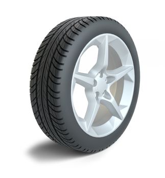 Car wheel isolated on white background. 3d illustration