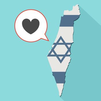 Animation of a long shadow Israel map with its flag and a comic balloon with an heart
