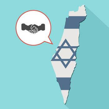 Animation of a long shadow Israel map with its flag and a comic balloon with a handshake
