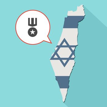 Animation of a long shadow Israel map with its flag and a comic balloon with a medal
