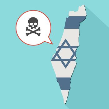 Animation of a long shadow Israel map with its flag and a comic balloon with a skull symbol
