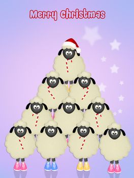 illustration of postcard for Christmas with sheeps