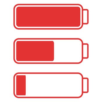 Smartphone or cell phone low battery icon. Low energy symbol. Flat illustration. Red and white.