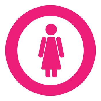 Gender icon symbol. Female girl woman icon in circle. Pink symbol.