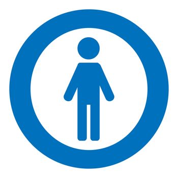 Gender icon symbol. Male boy man icon in circle. Blue symbol.