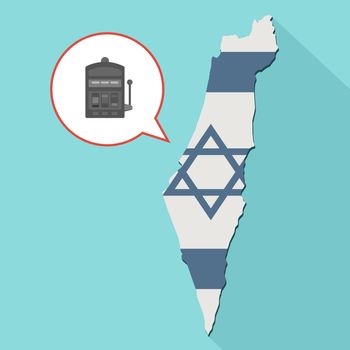 Animation of a long shadow Israel map with its flag and a comic balloon with a casino slot machine
